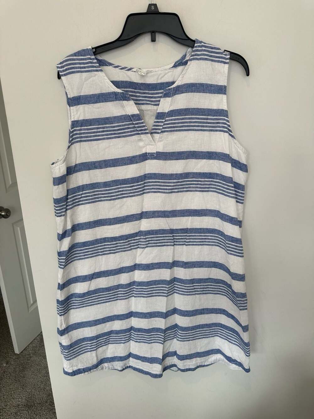 Beachlunchlounge Striped Dress XL/TG Blue White Linen Cotton V-Neck Sleeveless